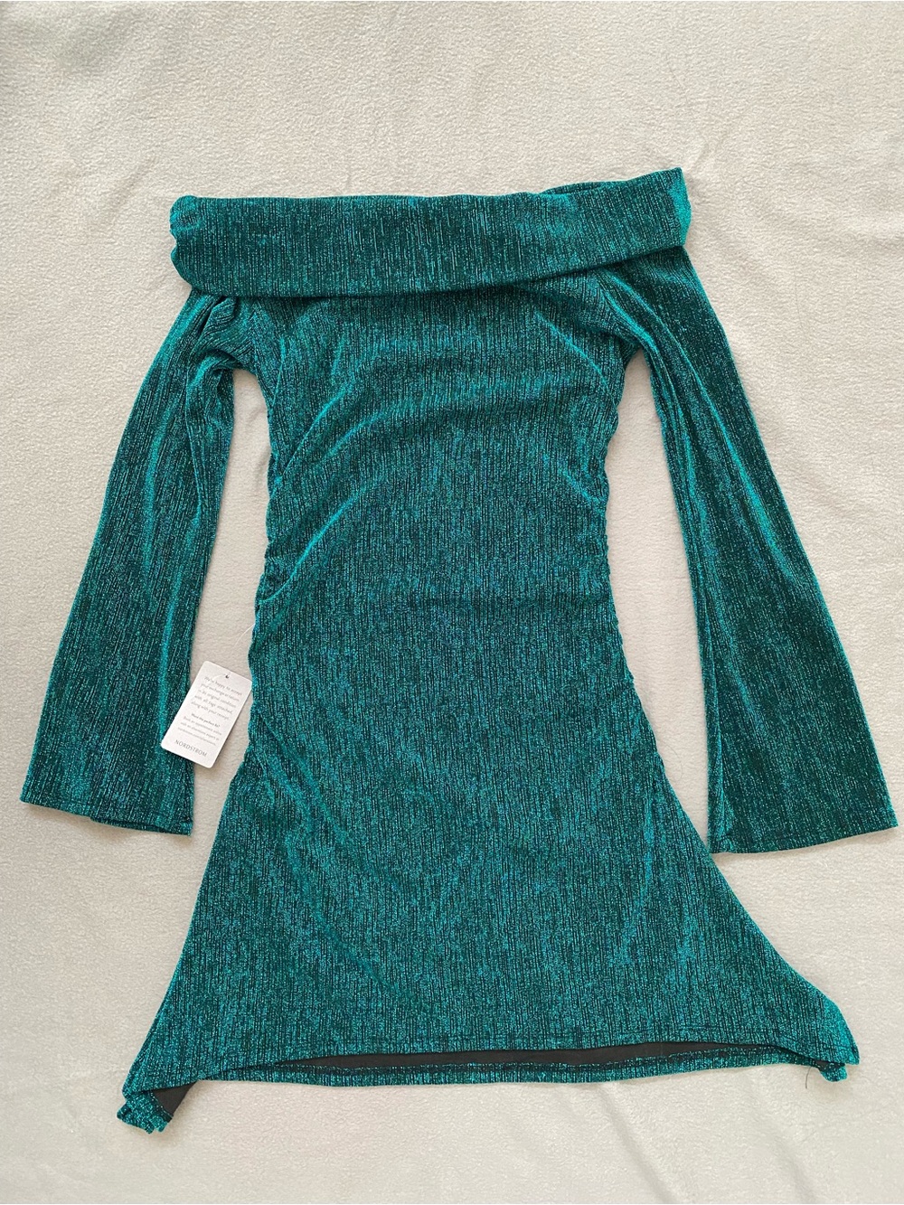All in Favor Nordstrom Women's Green Metallic Off-Shoulder Midi Dress XL New